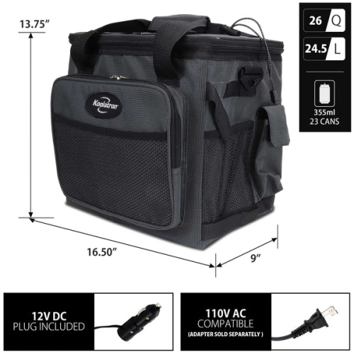 D13 Hybrid Portable 12V Cooler Bag with Shoulder Strap, 13L / 14 qt, Grey and Black