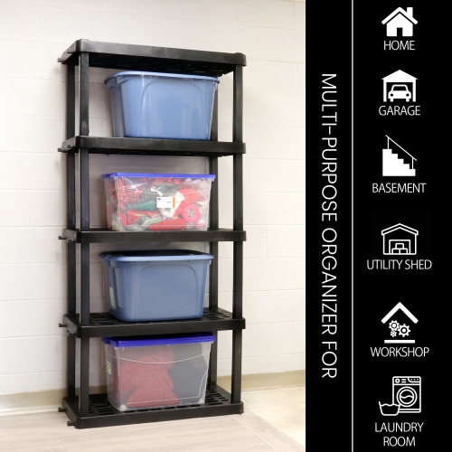 Oskar 5-Tier Storage Shelf, Interlocking Heavy Duty Shelving Unit, Holds 750 lbs, Black