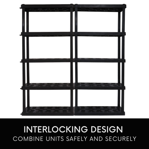 Oskar 5-Tier Storage Shelf, Interlocking Heavy Duty Shelving Unit, Holds 750 lbs, Black