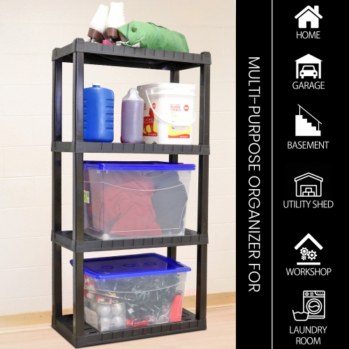 Oskar 4-Tier Storage Shelf, Heavy Duty Shelving Unit, Holds 400 lbs, Easy Assembly, Black