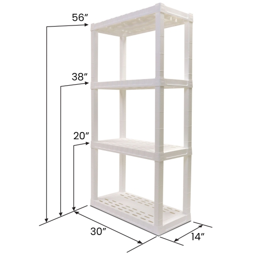 Oskar 4-Tier Storage Shelf, Heavy Duty Shelving Unit, Holds 400 lbs, Easy Assembly, White