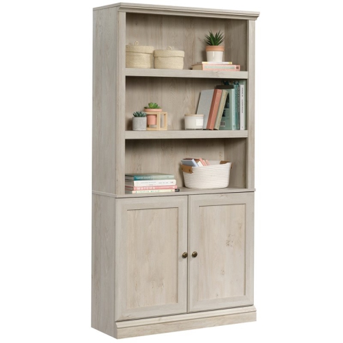 Sauder Misc Storage 3-Shelf 2-Door Tall Wood Bookcase in Chalked Chestnut