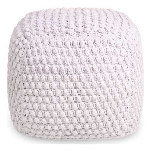 INSPIRED HOME DECOR Posh Living Luc 18X18" Square Hand-Knitted Modern Cotton Yarn Pouf In White