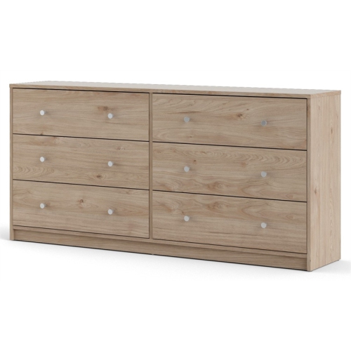 Tvilum Portland Contemporary 6 Drawer Double Dresser in Jackson Hickory
