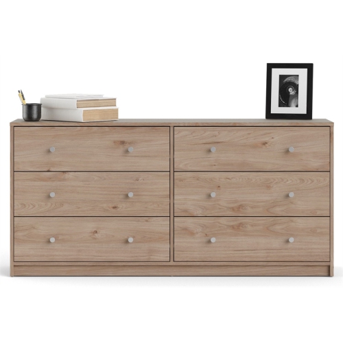 Tvilum Portland Contemporary 6 Drawer Double Dresser in Jackson Hickory