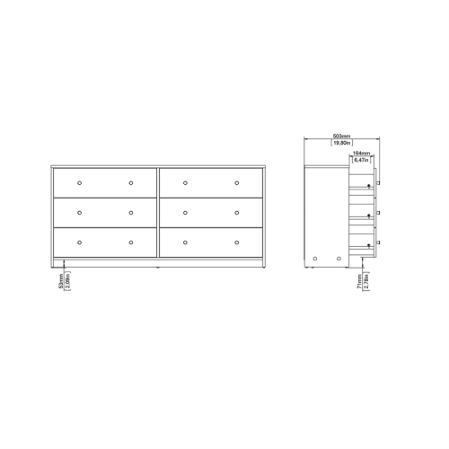 Tvilum Portland Contemporary 6 Drawer Double Dresser in Jackson Hickory