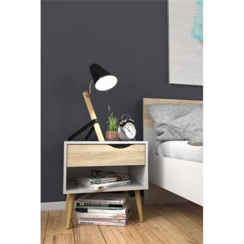 Tvilum Diana Modern 1 Drawer Nightstand in White and Oak