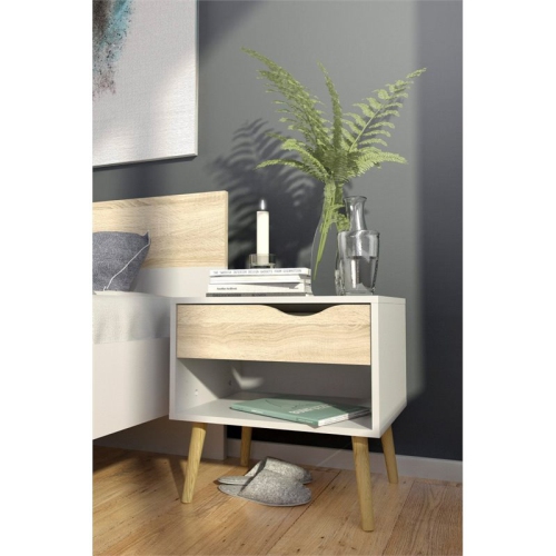 Tvilum Diana Modern 1 Drawer Nightstand in White and Oak