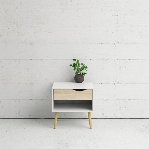 Tvilum Diana Modern 1 Drawer Nightstand in White and Oak