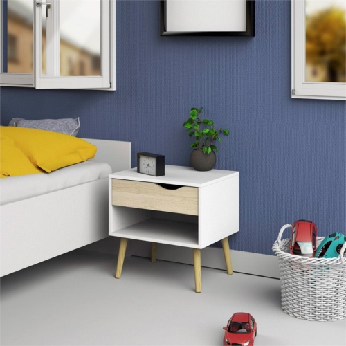 Tvilum Diana Modern 1 Drawer Nightstand in White and Oak