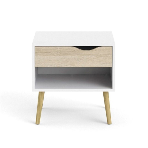 Tvilum Diana Modern 1 Drawer Nightstand in White and Oak