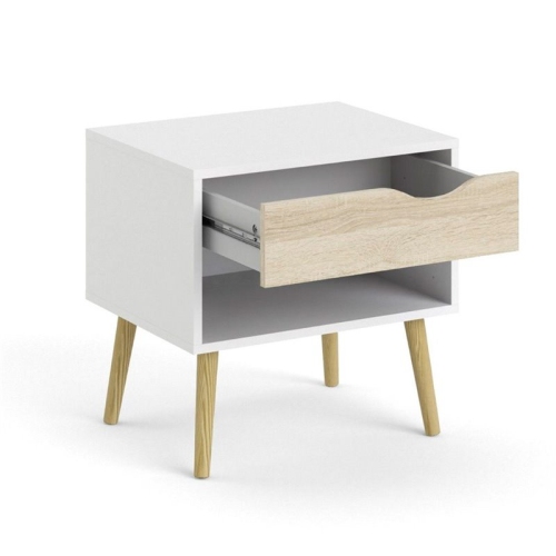 Tvilum Diana Modern 1 Drawer Nightstand in White and Oak