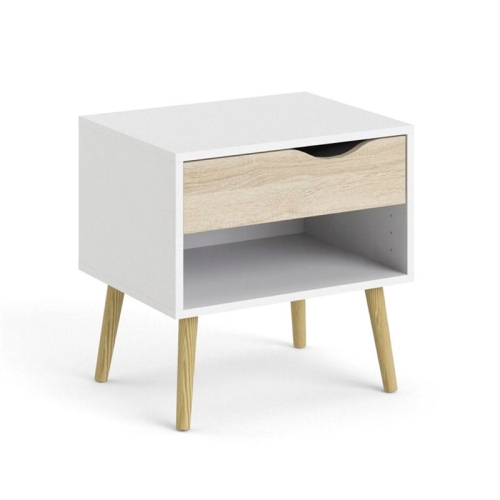Tvilum Diana Modern 1 Drawer Nightstand in White and Oak