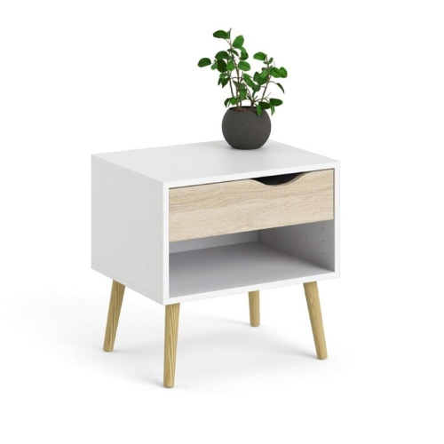 Tvilum Diana Modern 1 Drawer Nightstand in White and Oak
