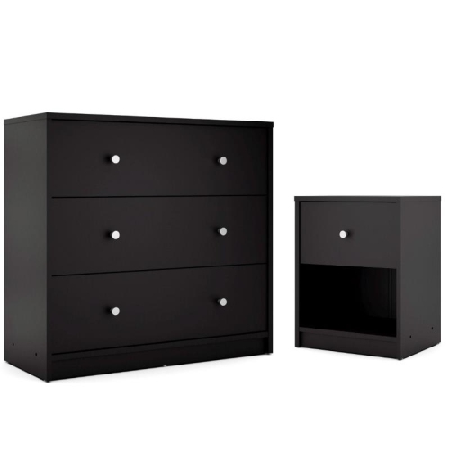 TVILUM CANADA  2 Piece Set With 3 Drawer Chest And Nightstand In Black