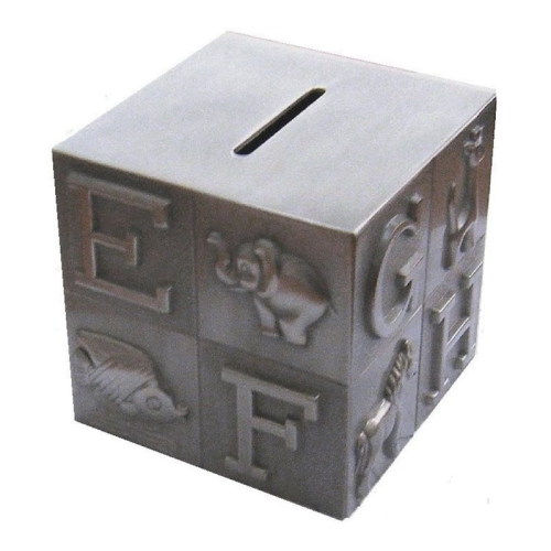 Jiallo Great Gift ABC Block Modern Pewter Plated Bank in Silver