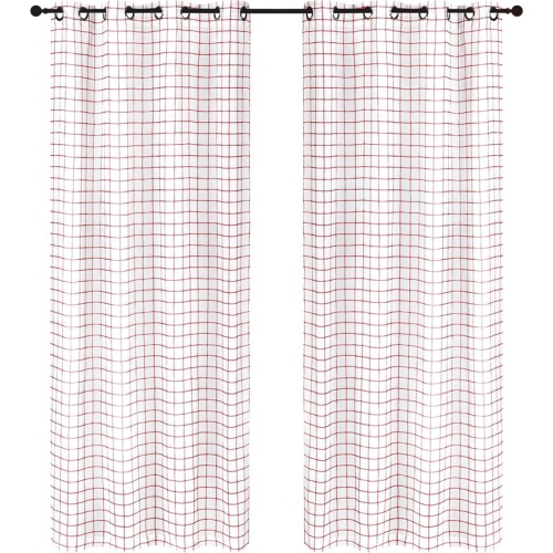 Safdie & Co. Wrinkle Free Curtain Sheer Check 84"L in Red
