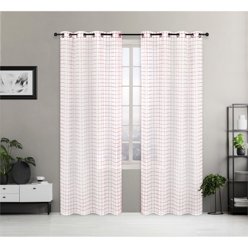 Safdie & Co. Wrinkle Free Curtain Sheer Check 84"L in Red