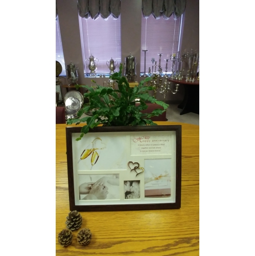 Jiallo 40th Anniversary Collage Photo Frame with Double Heart Icon in Brown