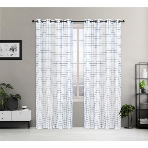 Safdie & Co. Wrinkle Free Curtain Sheer Check 84"L in Navy