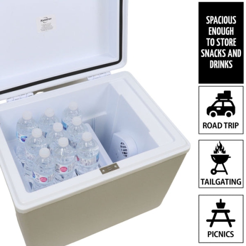 Koolatron Thermoelectric Iceless 12 Volt Cooler Warmer 45 qt, Electric Portable Car Cooler with DC Plug, Grey and White, for Travel Camping Fishing