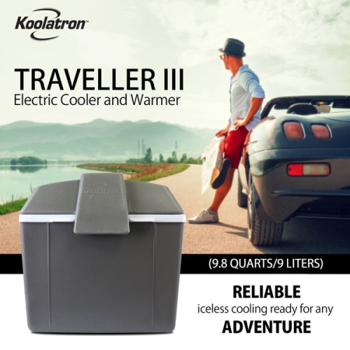 Koolatron Thermoelectric Iceless 12 Volt Cooler Warmer 9.8 qt, Electric Portable Car Cooler with DC Plug, Grey and White, for Travel Camping Fishing