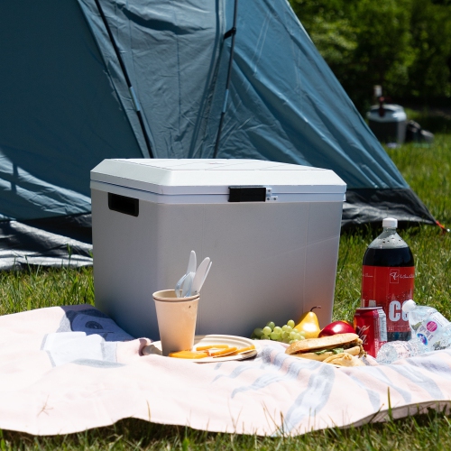 Koolatron Portable Iceless 12V Cooler/Warmer, 27L Thermoelectric Car Fridge, 12 Volt DC (5 Amps/60 Watts) Power Cord, Gray, Travel, Road Trips,