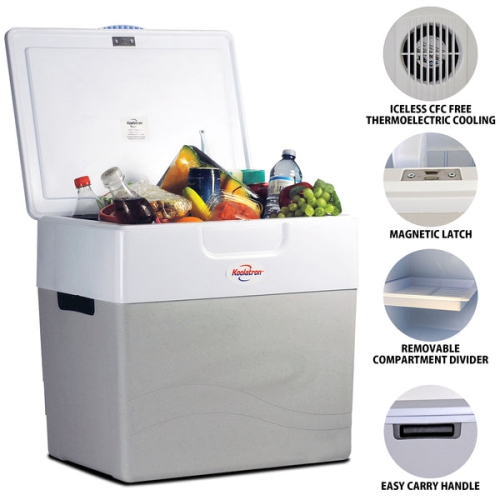 Koolatron Thermoelectric Iceless 12 Volt Cooler Warmer 52 qt, Electric Portable Car Cooler with DC Plug, Grey and White, for Travel Camping Fishing