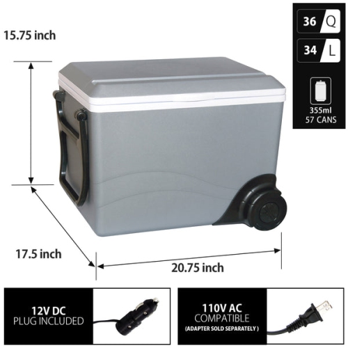 Koolatron Kool Wheeler W75 Thermoelectric Iceless 12V Cooler Warmer, 34L / 36 Quart Capacity, For Camping, Travel, Truck, SUV, Car, Boat, RV,
