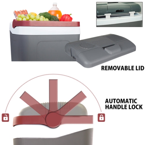 Koolatron Thermoelectric Iceless 12 Volt Cooler 26 qt, Electric Portable Car Cooler with DC Plug, Grey and White, for Travel Camping Fishing Trucking