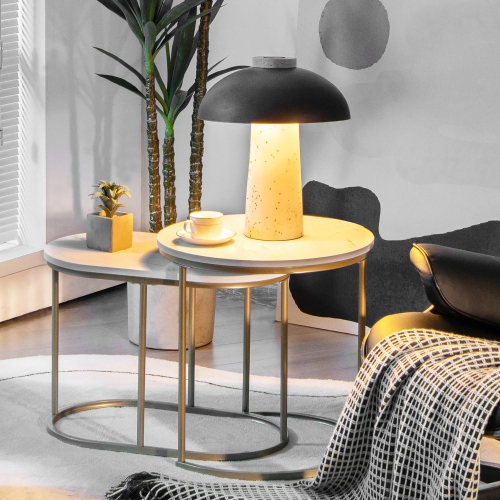 Costway Nesting Coffee Table Modern Set of 2 Marble Coffee Side Table Set Living Room
