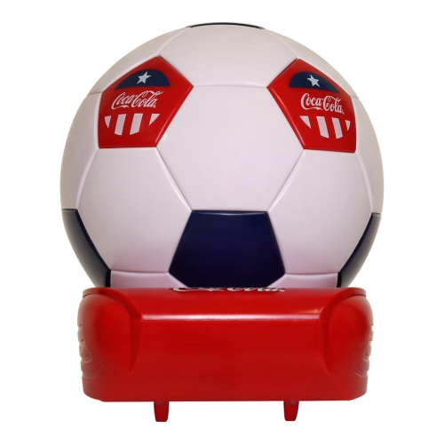 Coca-Cola Soccer Ball Mini Fridge, 5 Can Beverage Cooler with Hidden Opening, White Red Black, Games Room, Man-Cave, Dorm, Perfect Gift for Dad,