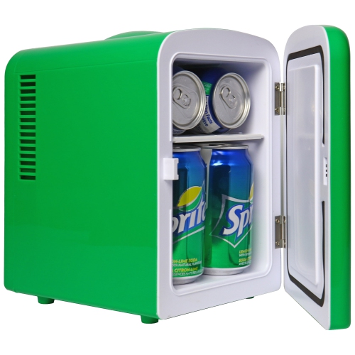 Coca-Cola Sprite 4L Portable Cooler/Warmer, Compact Personal Travel Fridge for Snacks Lunch Drinks Cosmetics, Includes 12V and AC Cords, Green