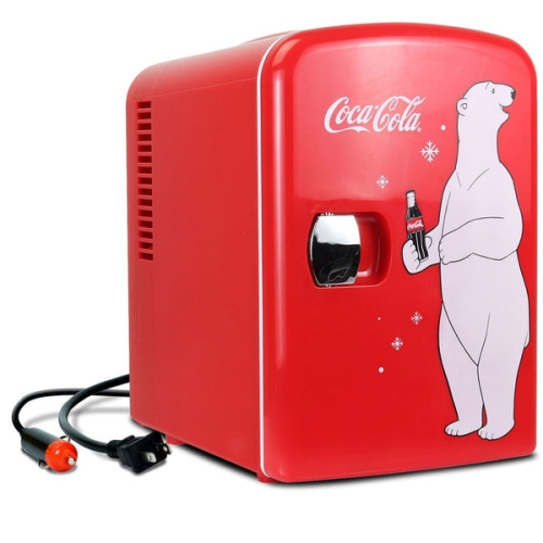 COCA-COLA  Polar Bear 4L Portable Cooler/warmer, Compact Personal Travel Fridge for Snacks Lunch Drinks Cosmetics, Includes 12V And Ac Cords In Red