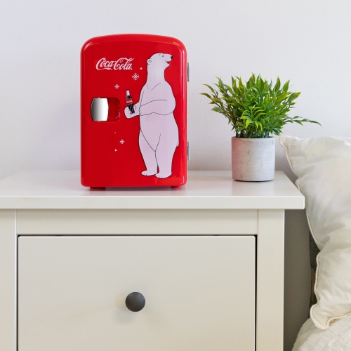 Coca-Cola Polar Bear 4L Portable Cooler/Warmer, Compact Personal Travel Fridge for Snacks Lunch Drinks Cosmetics, Includes 12V and AC Cords, Red