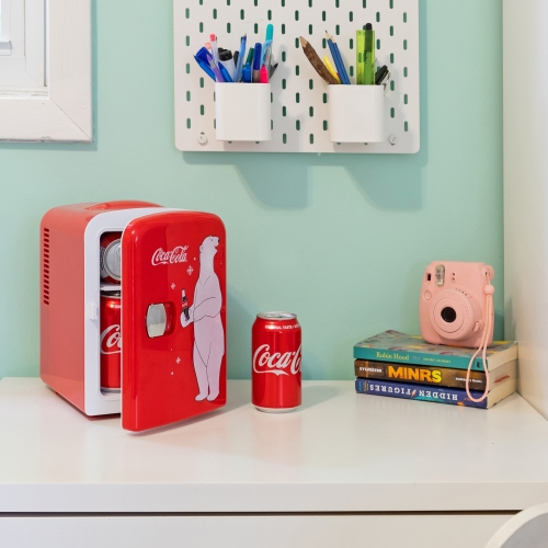 Coca-Cola Polar Bear 4L Portable Cooler/Warmer, Compact Personal Travel Fridge for Snacks Lunch Drinks Cosmetics, Includes 12V and AC Cords, Red