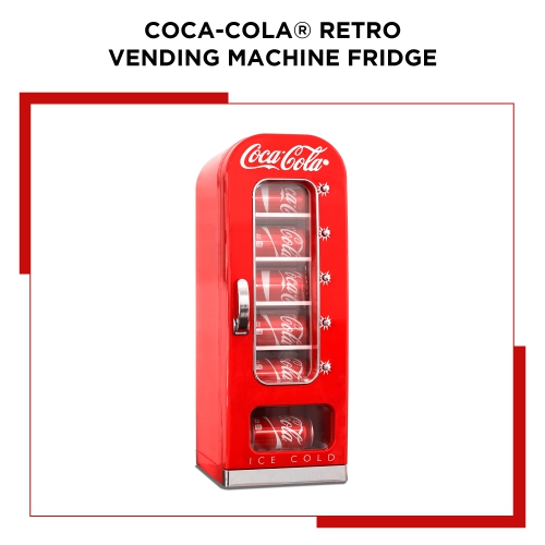 Coca-Cola Retro Vending Machine Style 10 Can Mini Fridge with Display Window, AC/DC Portable Beverage Cooler for Soft Drink Cans, Includes 12V and AC