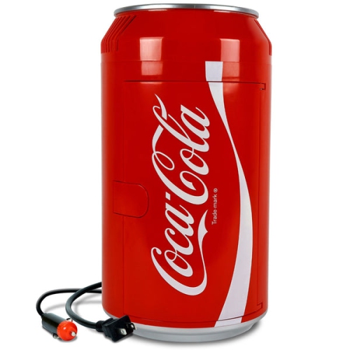 COCA-COLA  8 Can Portable Mini Fridge W/ 12V Dc And 110V Ac Cords, 5.4L (5.7 Qt) Can Shaped Personal Cooler, Red, Travel Fridge for Drinks, Snacks