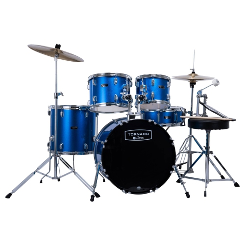 MAPEX  Tornado 5-Piece Drum Kit (22, 10, 12, 16, Sd) With Cymbals And Hardware - Sparkle In Blue