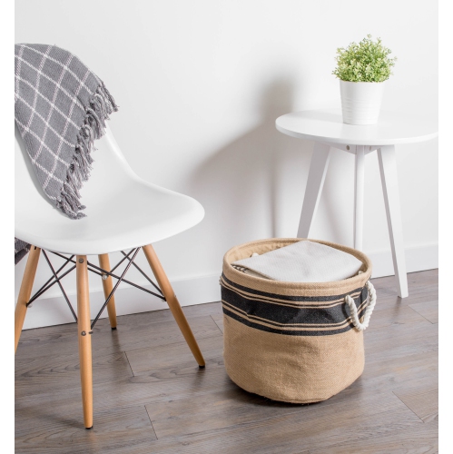 16" Brown and Black Border Pattern Rounded Large Bin with Rope Handles