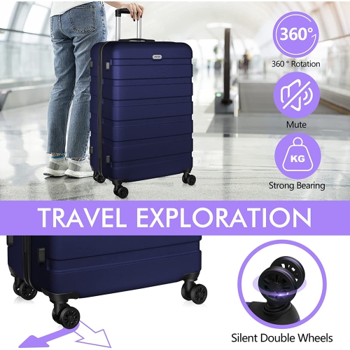 Luggage Sets 3 Piece AnyZip PC ABS Hardside Expandable Suitcase with 4 Universal Wheels TSA Lock Carry On 20 24 28 Inch Dark Blue