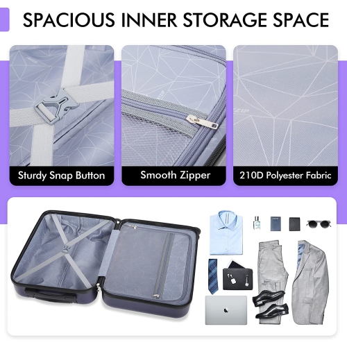 Luggage Sets 3 Piece AnyZip PC ABS Hardside Expandable Suitcase with 4 Universal Wheels TSA Lock Carry On 20 24 28 Inch Dark Blue