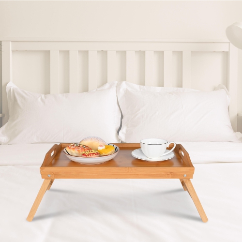 Bamboo Breakfast Bed Tray Table with Handles,Foldable Serving Portable Laptop Tray for Eating and Working