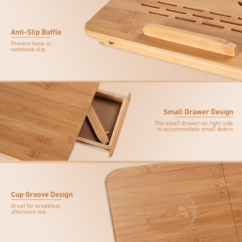 Bamboo Laptop Desk Bed Table Tray with USB Cooling Fan,Adjustable Height and Tilt Laptop Stand Foldable Breakfast Table Fits up to 15.6" Laptop