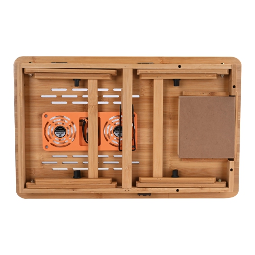 Bamboo Laptop Desk Bed Table Tray with USB Cooling Fan,Adjustable Height and Tilt Laptop Stand Foldable Breakfast Table Fits up to 15.6" Laptop
