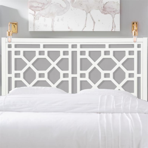 Bowery Hill Transitional Chippendale Wood Headboard - King in White