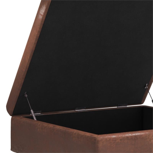 Shay 38 in.W Large Coffee Table Ottoman in Distressed Saddle Brown Faux Leather