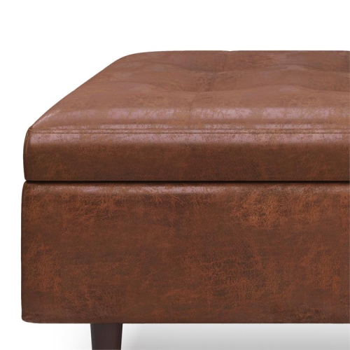 Shay 38 in.W Large Coffee Table Ottoman in Distressed Saddle Brown Faux Leather