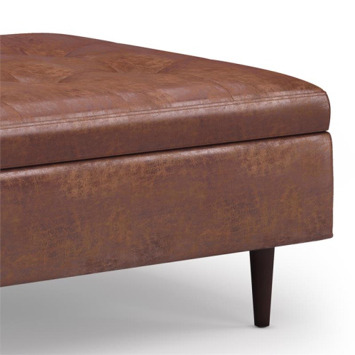 Shay 38 in.W Large Coffee Table Ottoman in Distressed Saddle Brown Faux Leather