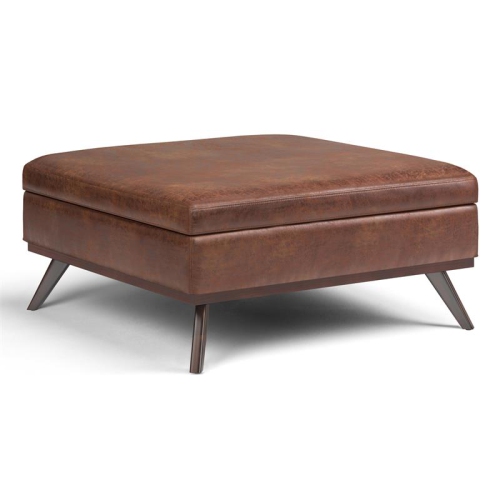 SIMPLI HOME  Owen 40 In.w Coffee Table Storageottoman In Distressed Saddle Faux Leather In Brown